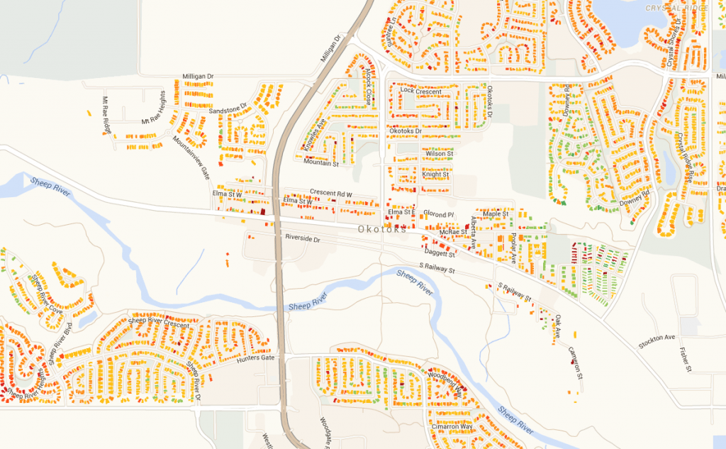 Map of Okotoks where My Heat has currently scanned